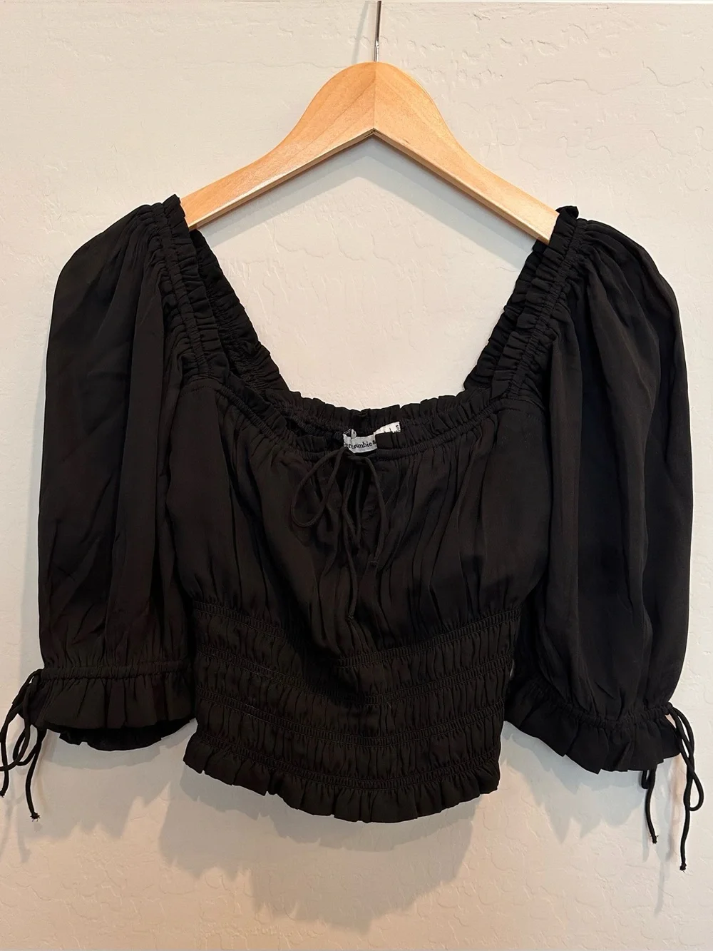 Abercrombie & Fitch Black Smocked Peasant Blouse